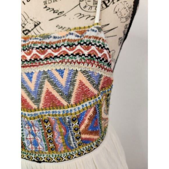 Zara Midi Dress SZ S Halter Embroidered Gauze Beachy Bohemian Cottagecore - Picture 4 of 13